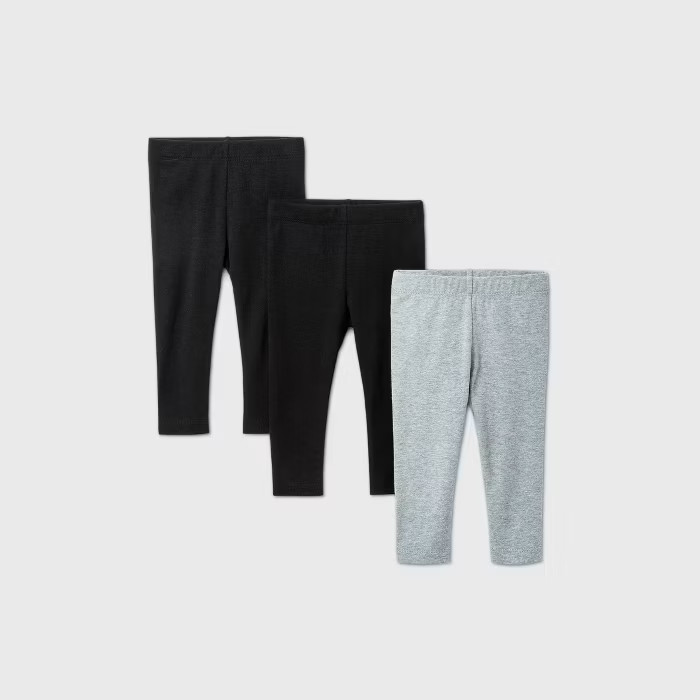 Baby Girls' 3pk Leggings - Cat & Jack™ Gray/Black | Target