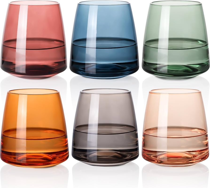 Stemless Colored Wine Glasses Set of 6-18.5oz Crystal Colorful Wine Glasses-Unique Hand Blown Mut... | Amazon (US)