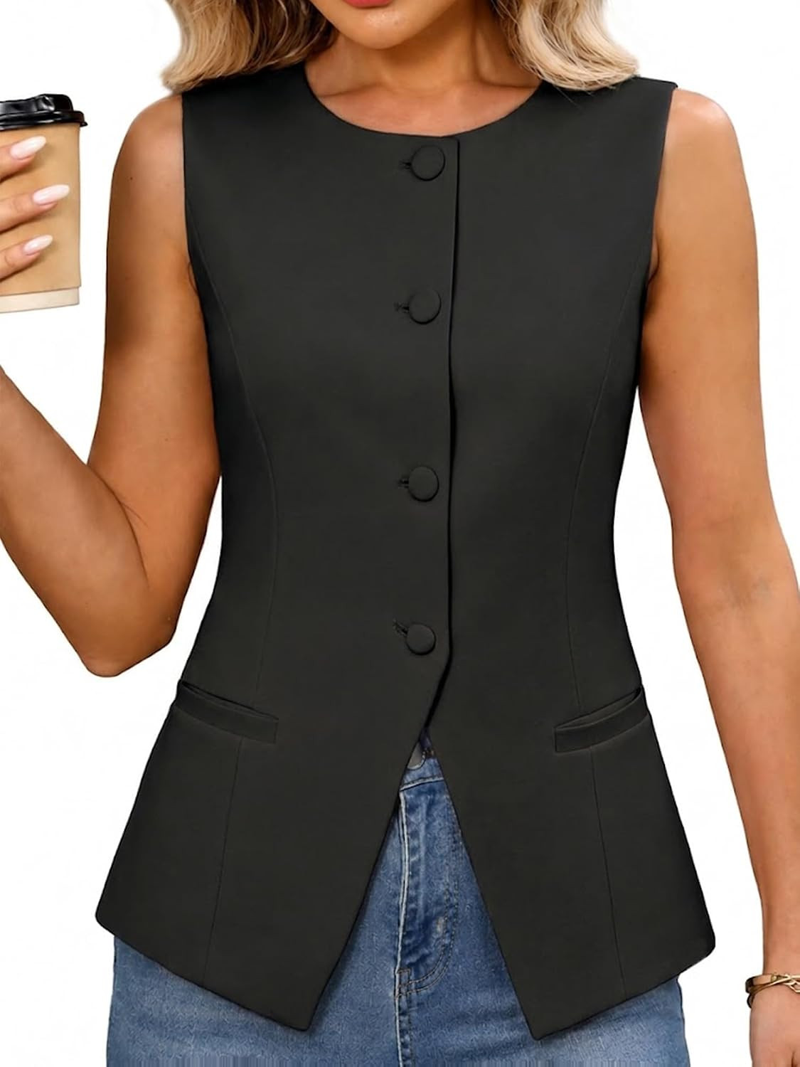 ELLEVEN Knit Vest Tops for Women, Button Down Business Casual Outfits | Amazon (US)
