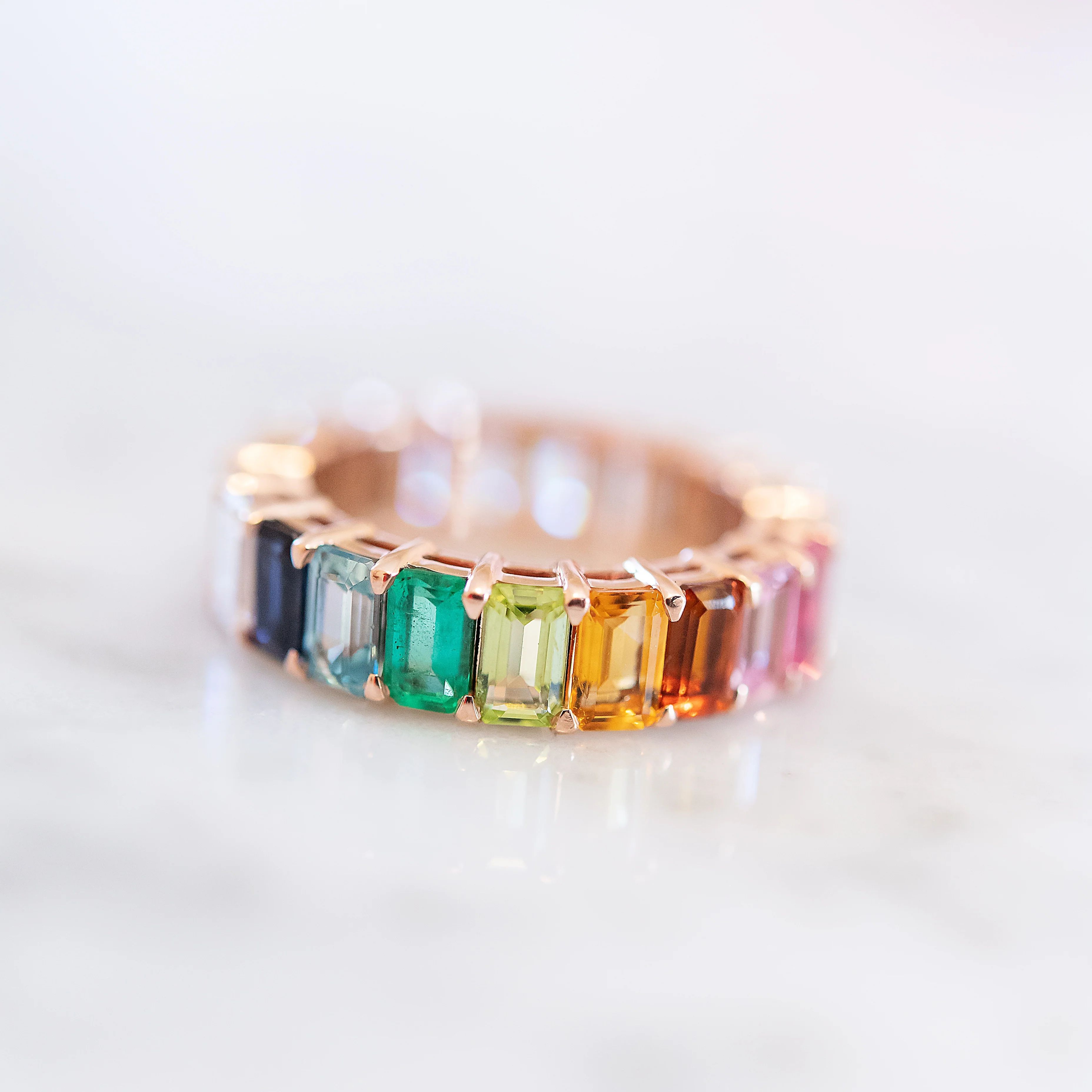 Emerald Cut Rainbow and Diamond Eternity Band | Golden Thread