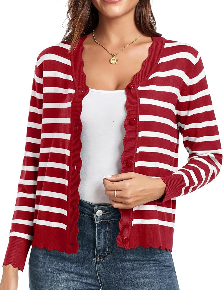 GRECERELLE Women's Long Sleeve V-Neck Button Down Cardigan Knit Shrugs Sweater | Amazon (US)