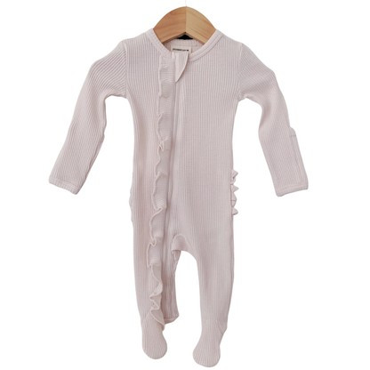 Organic Waffle Ruffle Zip Footie, Snow | SpearmintLOVE