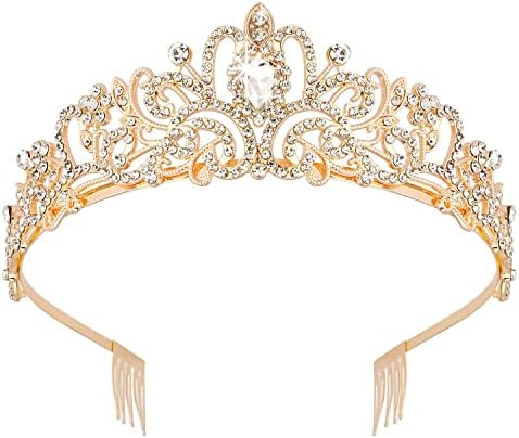 Didder Gold Crystal Tiara Crown Headband Princess Elegant Crown with combs for Women Girls Bridal We | Amazon (US)