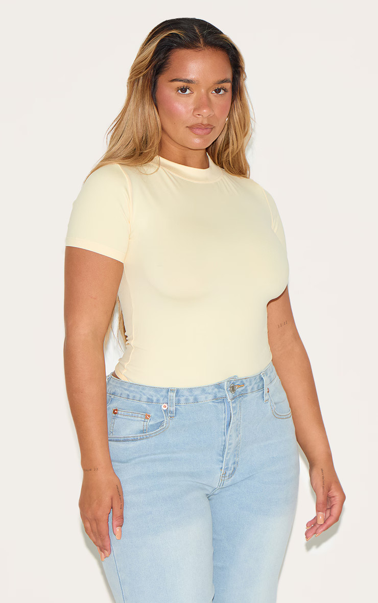 Shape Butter Cream Sculpted Short Sleeve Bodysuit | PrettyLittleThing US