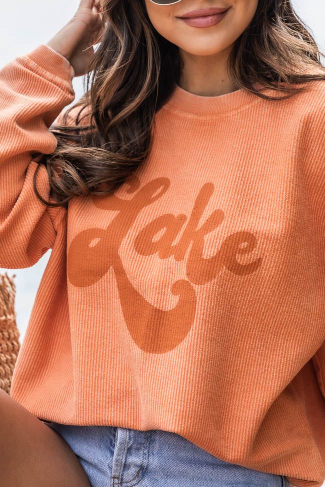 Lake Script Orange Corded Graphic Sweatshirt | Pink Lily