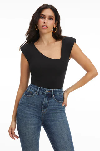 Asymmetric Sleeveless Body Black001 Bodysuit, Size 4 | Good American