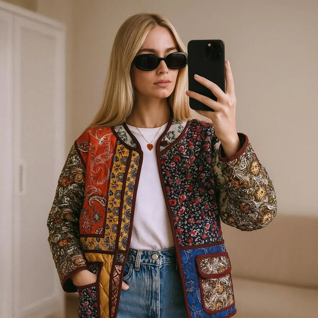 Fall Patchwork Quilted Jacket, Autumn Bohemian Style Winter Jacket, Floral Quilted Cotton Jacket ... | Etsy (US)