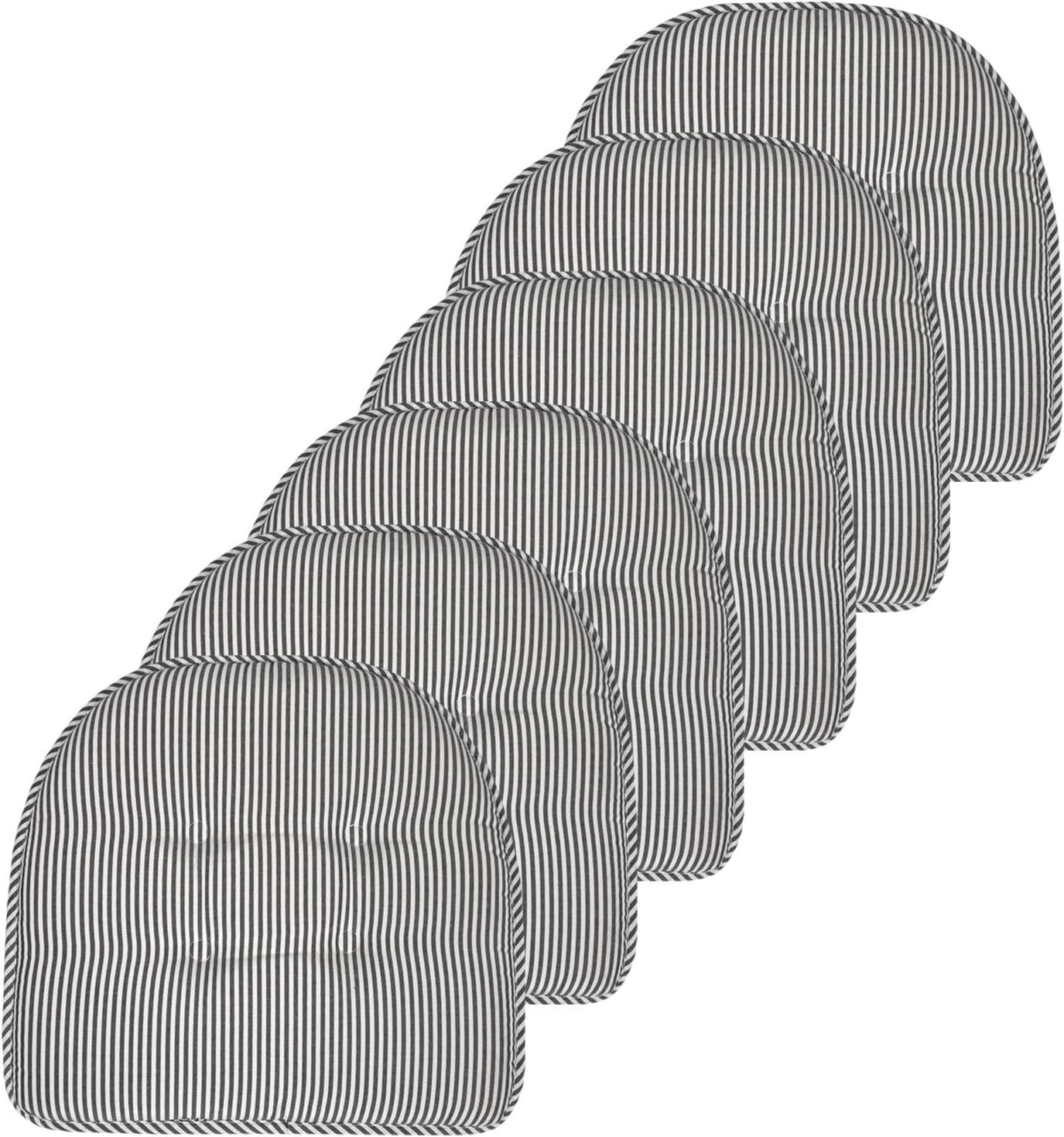 Sweet Home Collection Chair Cushion Memory Foam Pads Tufted Slip Non Skid Rubber Back U-Shaped 17" x 16" Seat Cover, 6 Count (Pack of 1), Pinstripe Charcoal | Amazon (US)
