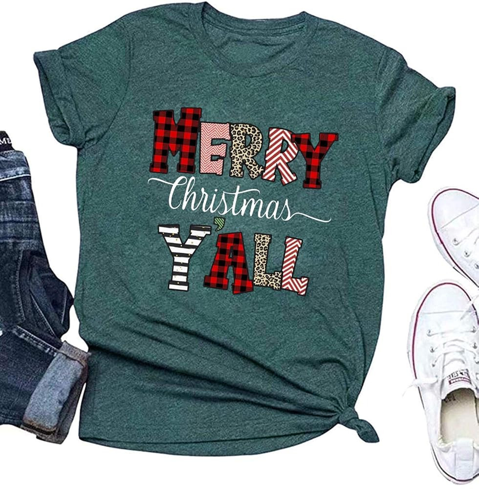 Christmas Shirts for Women Funny Print Womens Christmas Tshirts Clothes Tops | Amazon (US)