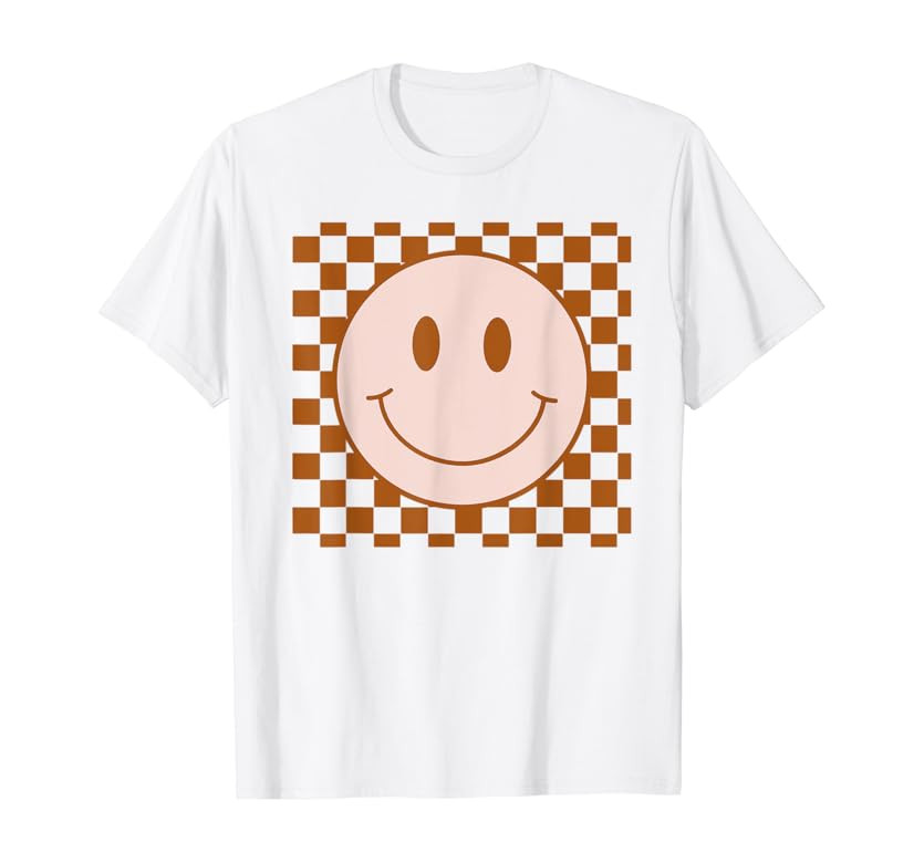 Retro Happy Face Shirt Checkered Pattern Smile Face Trendy T-Shirt | Amazon (US)