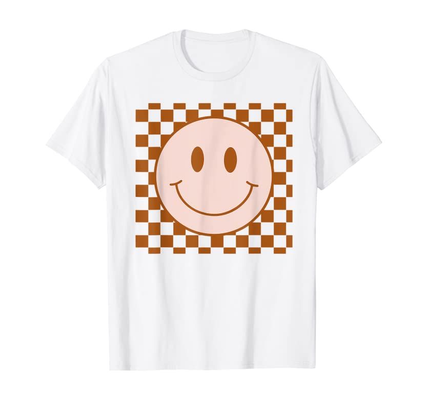 Retro Happy Face Shirt Checkered Pattern Smile Face Trendy T-Shirt | Amazon (US)