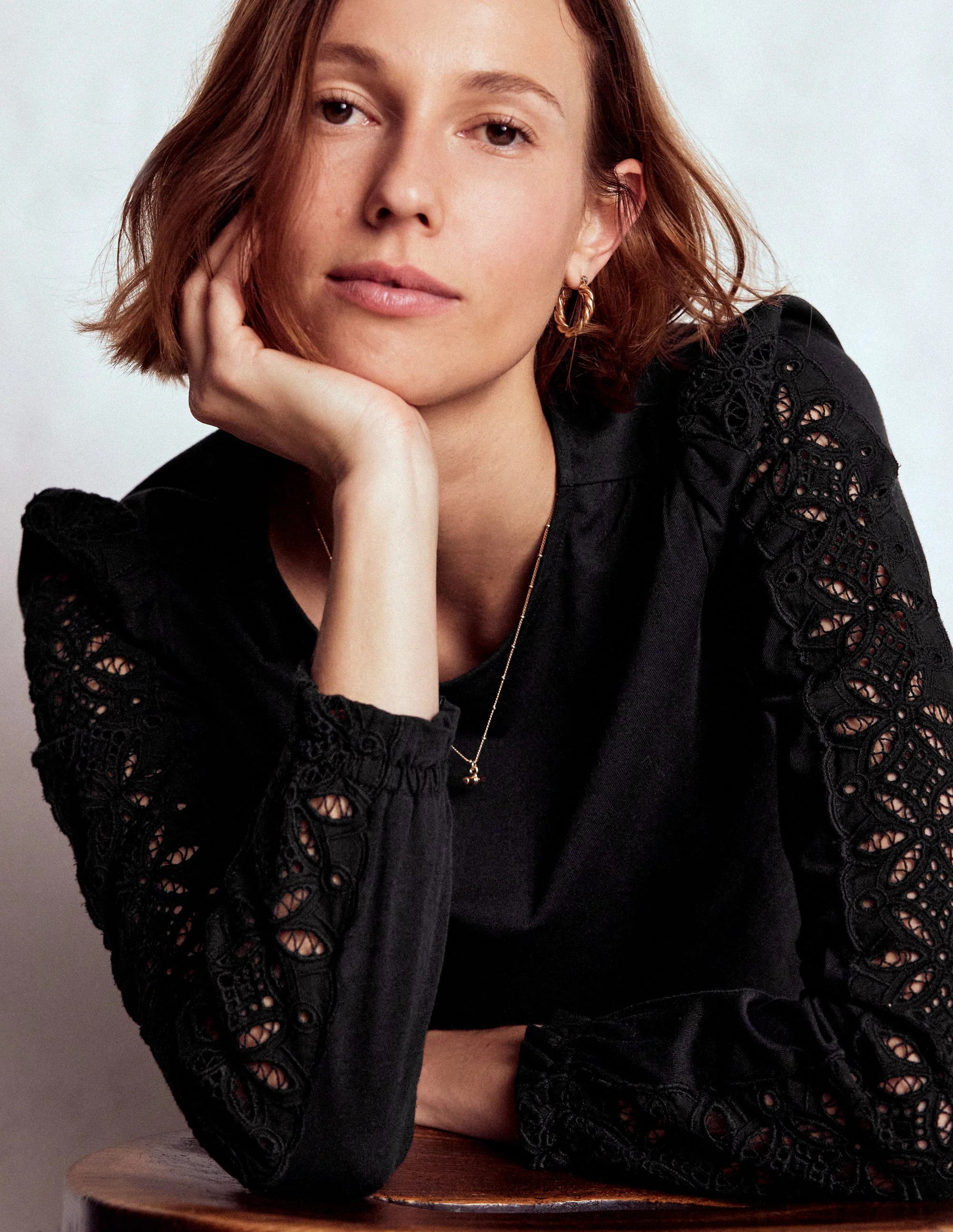 Scarlett Broderie Trim Top-Black | Boden UK