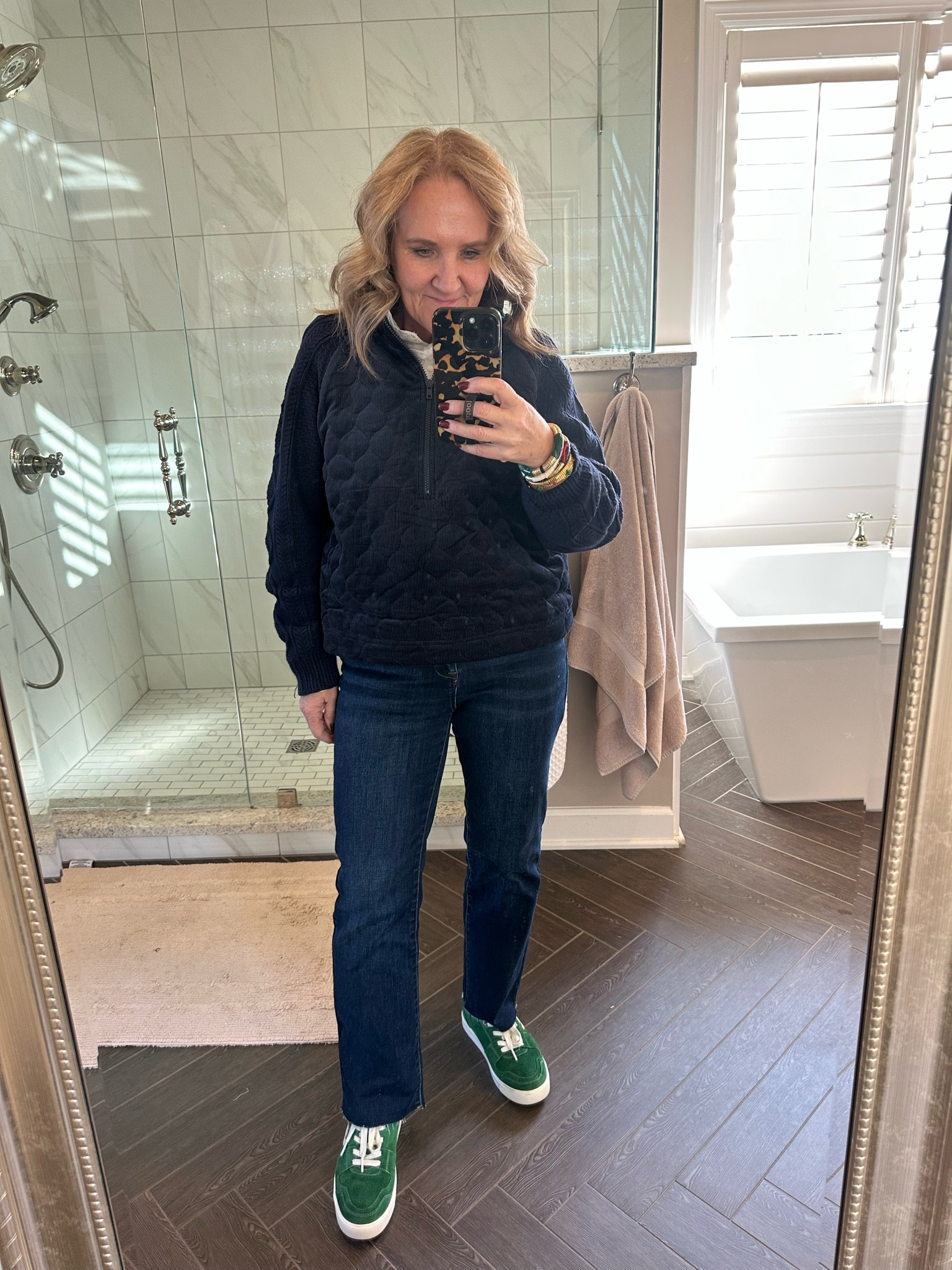 These jeans are $40 today! I wear a 29. 

Love this navy pullover sweater. Corduroy and cable knit. Wearing a large. 

And my favorite lace top. Size 10. 

I’ll link some cute green sneaker options! 

Allie+Bess 20% off code NANETTE20

#LTKSaleAlert #LTKSeasonal #LTKOver40