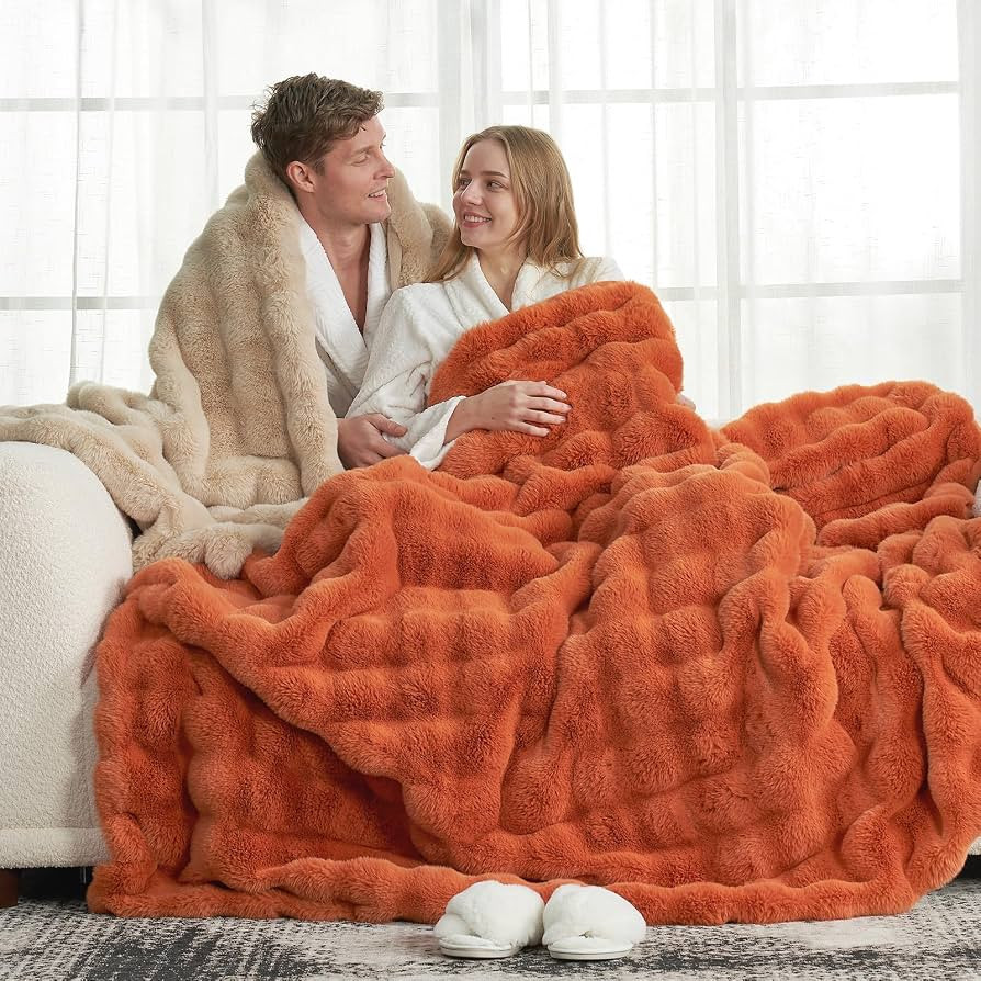 Cozy Bliss Faux Fur Throw Blanket for Couch, Fuzzy Soft Plush Thick Bubble Blanket for Sofa Bedro... | Amazon (US)
