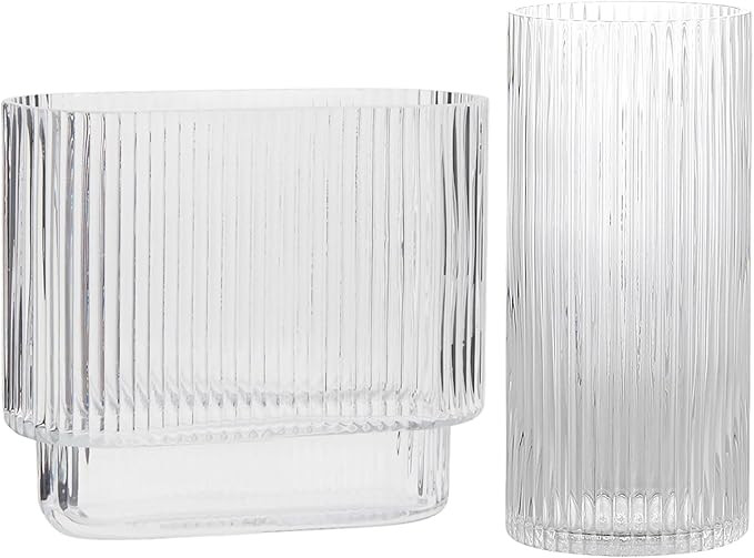 Ribbed Vase, Clear Glass Vase, Flower Vase for Centerpieces, Modern Vase, Fluted Glass Vase, Deco... | Amazon (US)
