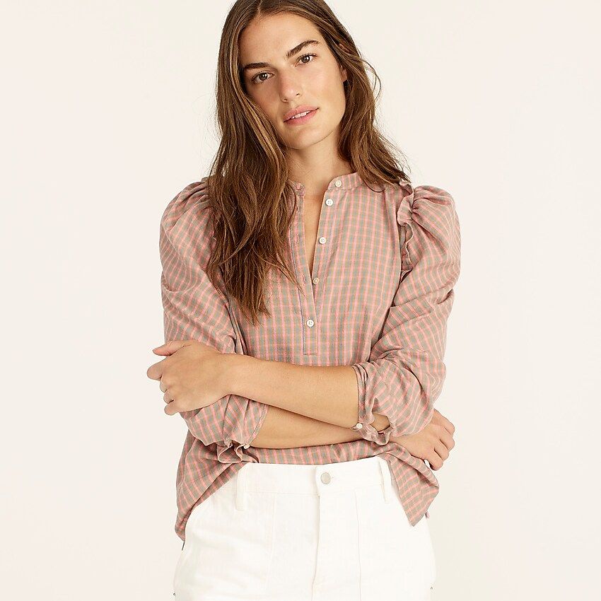 Puff-sleeve top in field check flannel | J.Crew US