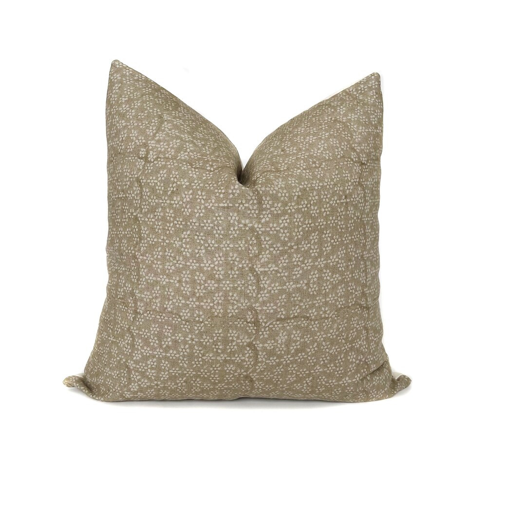 Floral Pillow Cover Tan Linen Beige Rustic Shabby Chic Botanical Sofa Throw Pillow Cozy Home Déc... | Etsy (US)