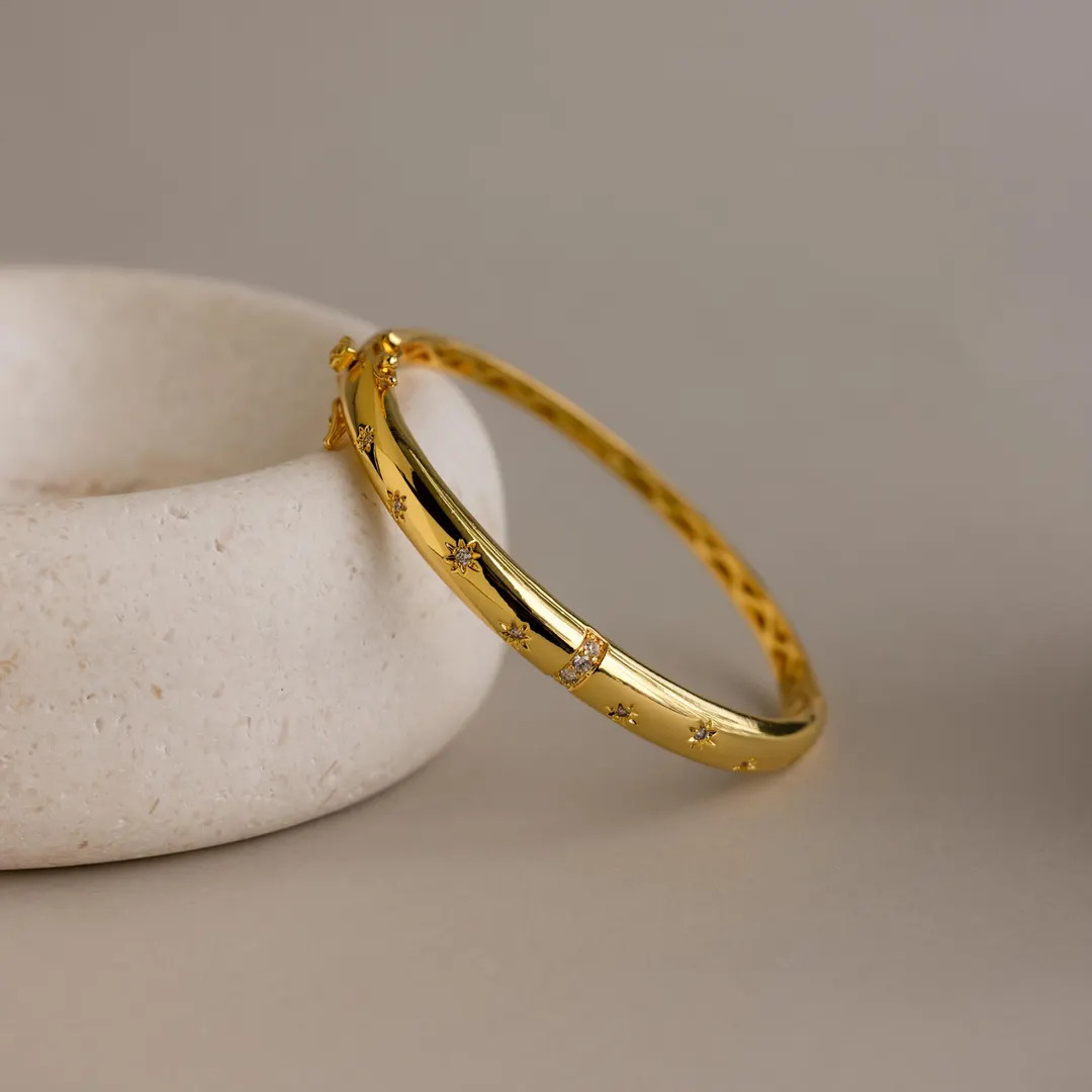 North Star Diamond Bangle by Caitlyn Minimalist • Chunky Dome Star Bangle Bracelet • Celestia... | Etsy (US)