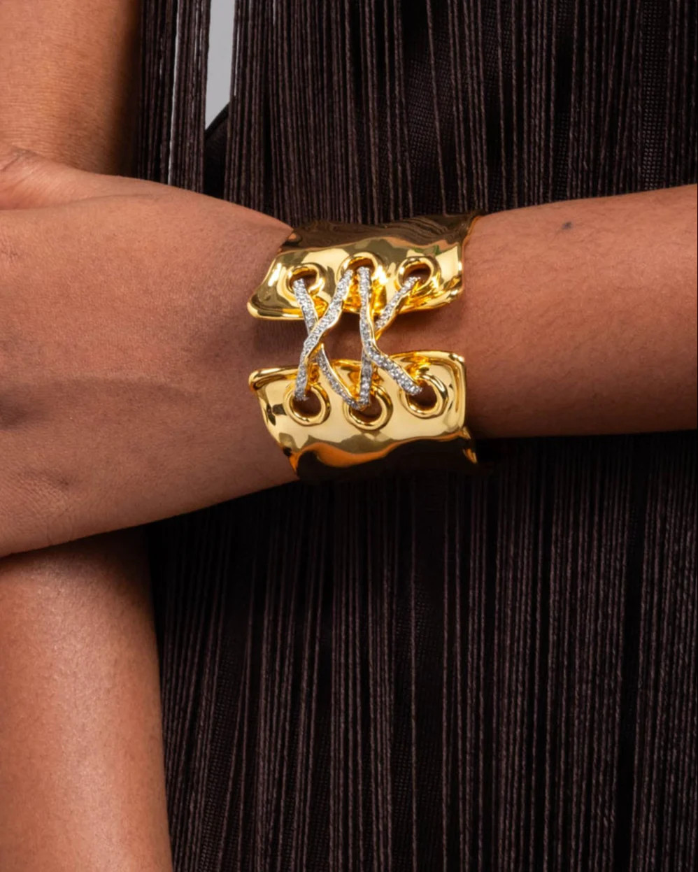 Solanales Gold Crystal Lace Up Cuff Bracelet | Alexis Bittar