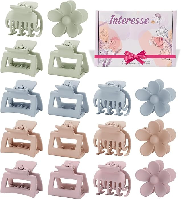 16 PCS Small Claw Clips for Thin Thick Hair, 4 Shapes Small Hair Clips, Cute Flower Claw Clips fo... | Amazon (US)