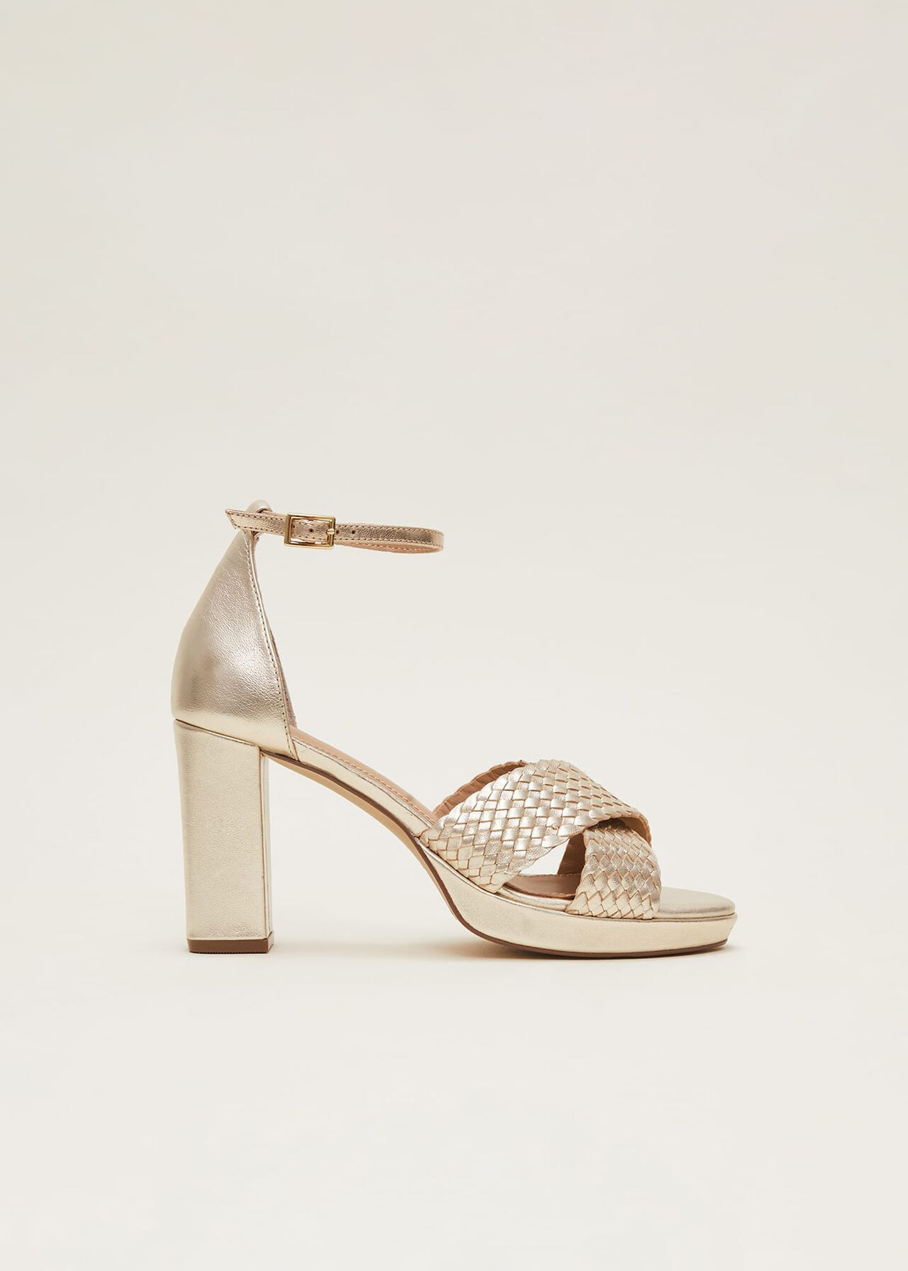 Gold Leather Open Toe Heels | Phase Eight (UK)