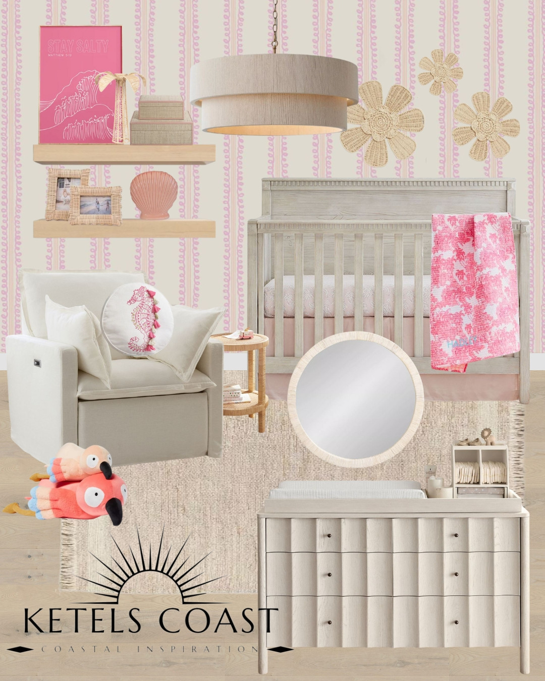 Stay salty & dream big, little one! 🌸🌊 This coastal-inspired nursery is a breath of fresh sea air with its soft textures and breezy colors. 

Coastal Nursery | Coastal Girl Bedroom | Ava Ketels | Ketels Coast | Girl Nursery | Nursery Recliner | Nursery Chair | Chandelier | Coastal Chandelier | Baby Girl Room | Coastal Wall Art | Coastal Decor | Coastal Living | Baby Blanket | Baby Dresser | Changing Table | Side Table | Nightstand | Coastal Rugs | Woven Rugs | Rattan Decor | Rattan Furniture 

#LTKStyleTip #LTKFamily #LTKBaby #LTKBump #LTKHome 

 #LTKFindsUnder50 #LTKFindsUnder100 #LTKKids