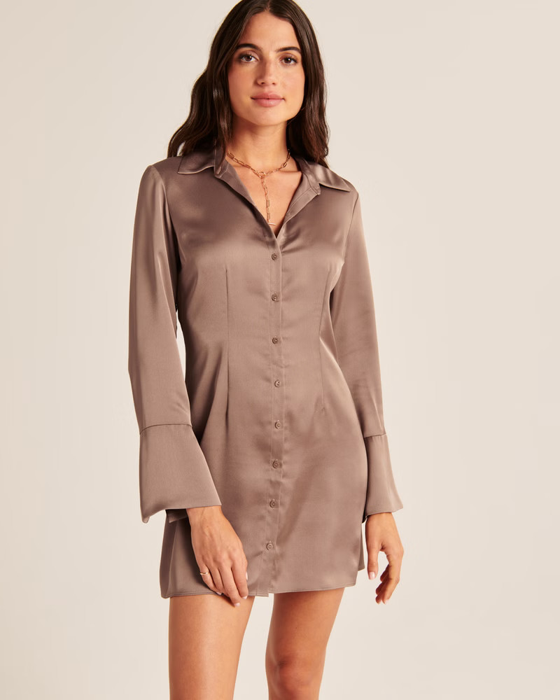 Split-Cuff Satin Shirt Dress | Abercrombie & Fitch (US)