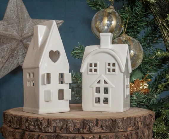 White Ceramic Tea Light Houses Tealight Holder Home Ornament | Etsy | Etsy (UK)