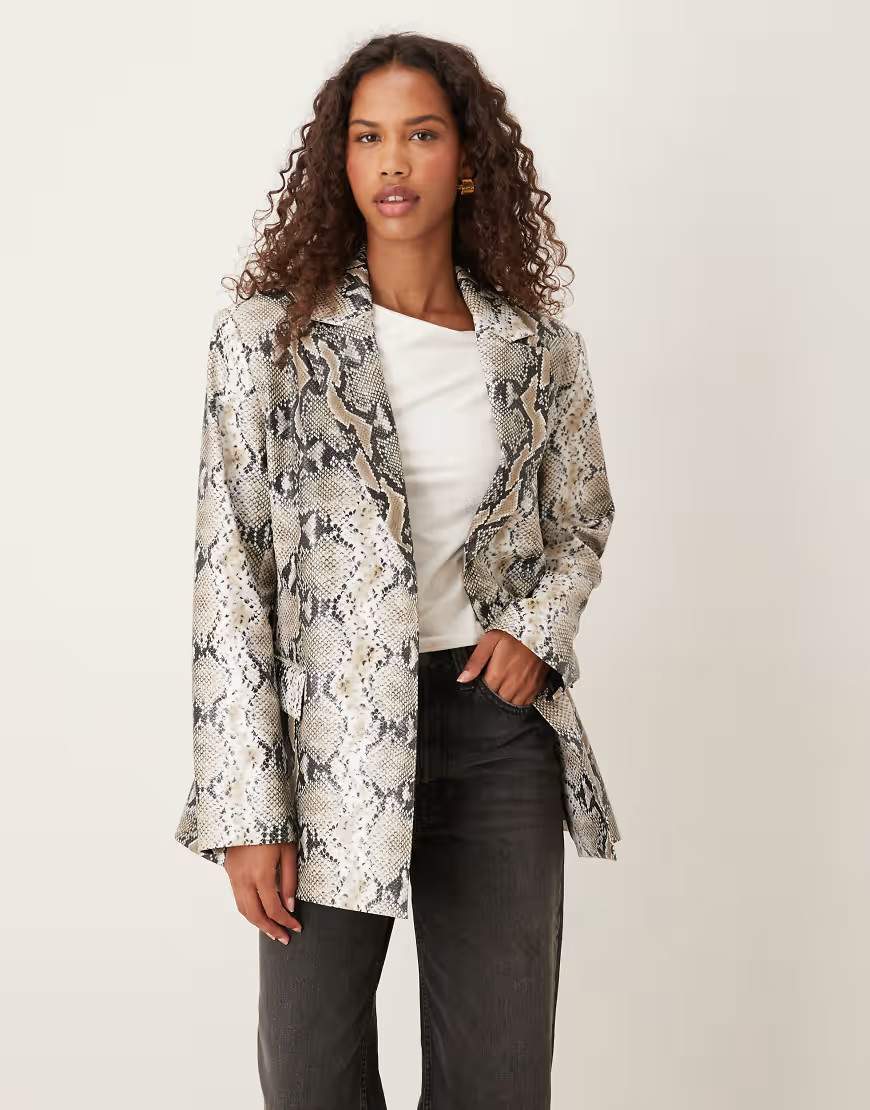 ASOS DESIGN tailored relaxed faux leather blazer in snake-Multi | ASOS (Global)