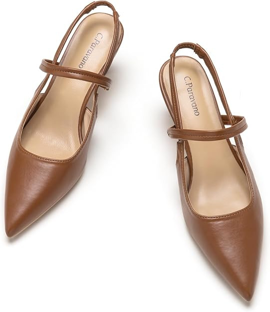 C.Paravano Women's Slingback Flats | Pointed Toe Flats Sandals | Leather Kitten Heels | Closed He... | Amazon (US)