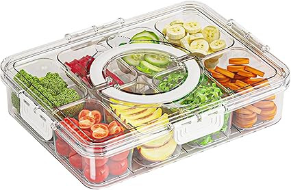 Upgrade Clear Divided Serving Tray with Lid and Handle, Snackle Box Container Charcuterie for Por... | Amazon (US)