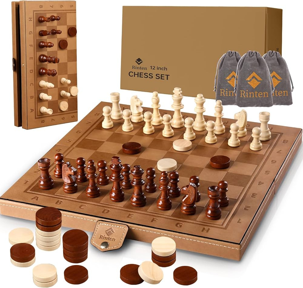 Chess Set Board for Kids & Adults, 12" Travel Magnetic Chess & Checkers Folding Board 2 in 1 Sets... | Amazon (US)