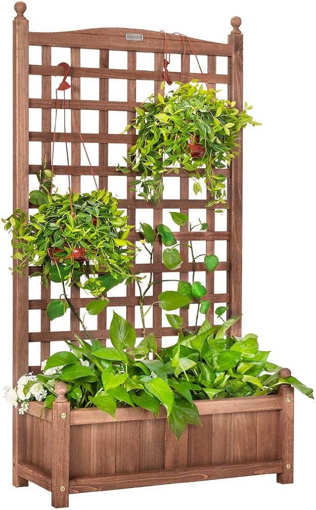 VIVOHOME Wood Planter Raised Garden Bed with Trellis, 48 Inch Height Outdoor Garden Flower Standi... | Amazon (US)