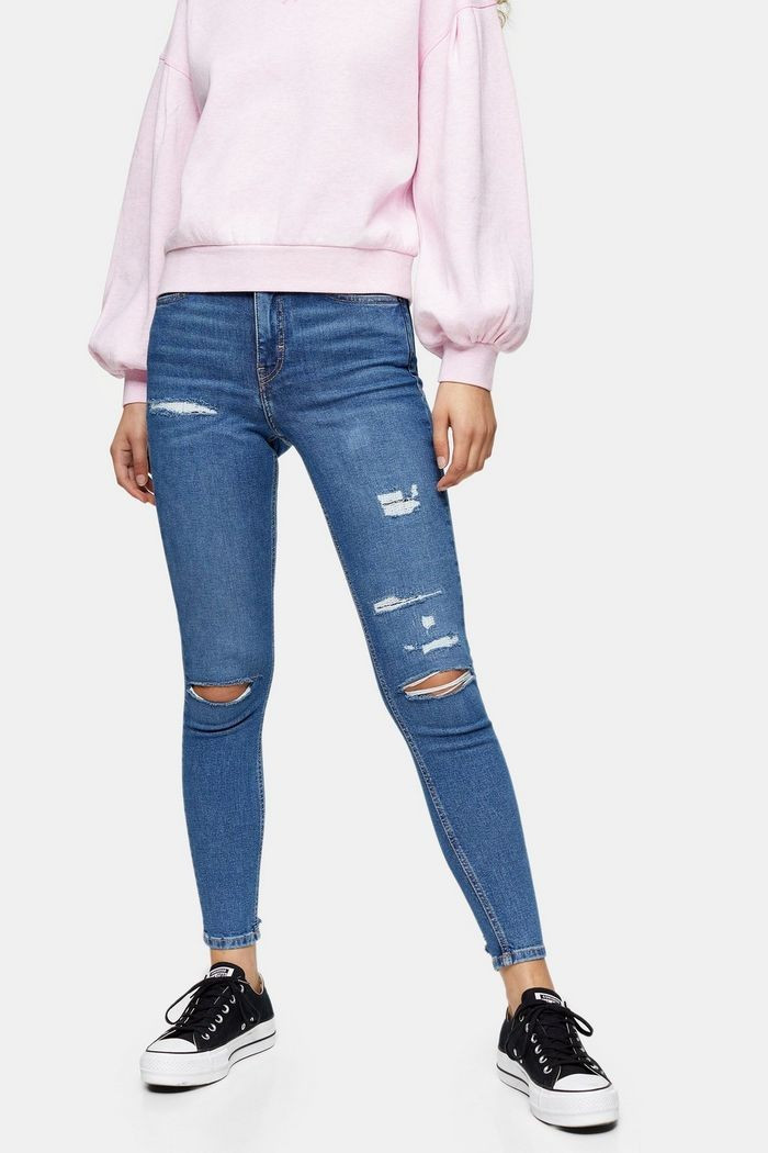 Mid Blue Rip and Repair Jamie Skinny Jeans | Topshop UK