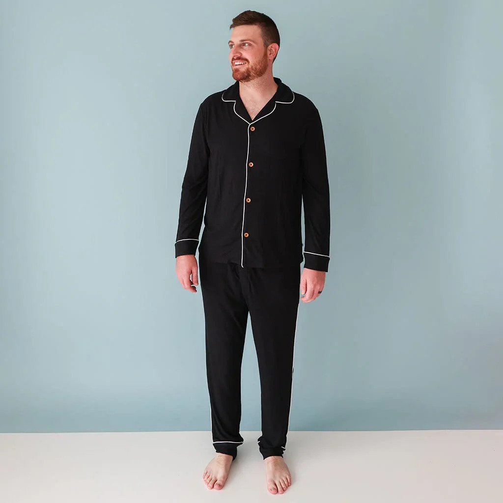 Solid Men's Pajamas | Black Ribbed | Posh Peanut