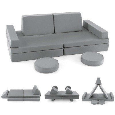Costway 10 PCS Kids Play Sofa Set Modular Convertible Foam Folding Couch Toddler Playset Grey | Target