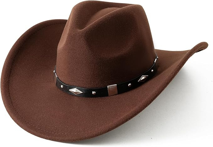 Women Men Classic Felt Wide Brim Western Cowboy Cowgirl Hat with Belt Buckle | Amazon (US)