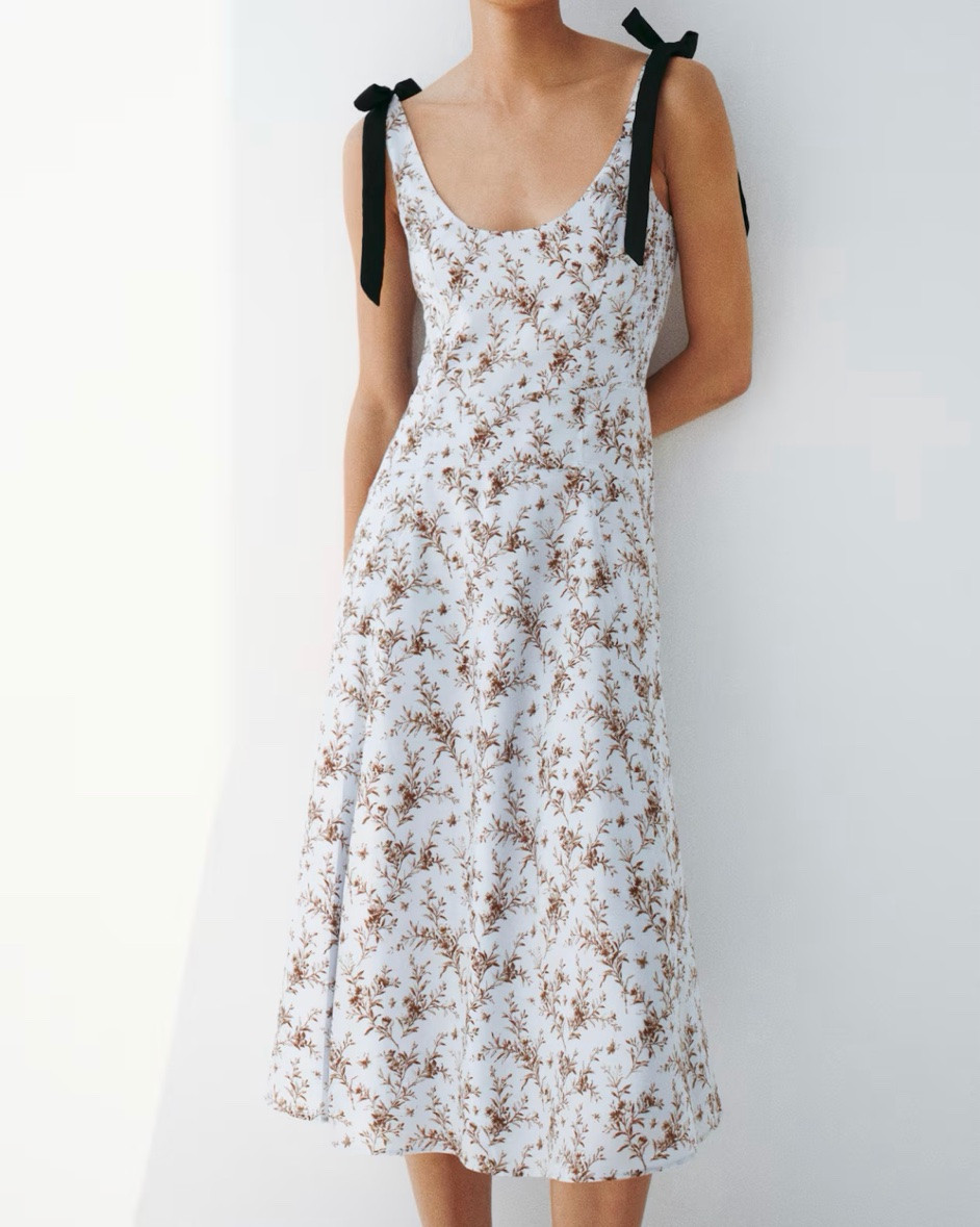 Light blue and brown floral midi dress with bow straps

#LTKSeasonal