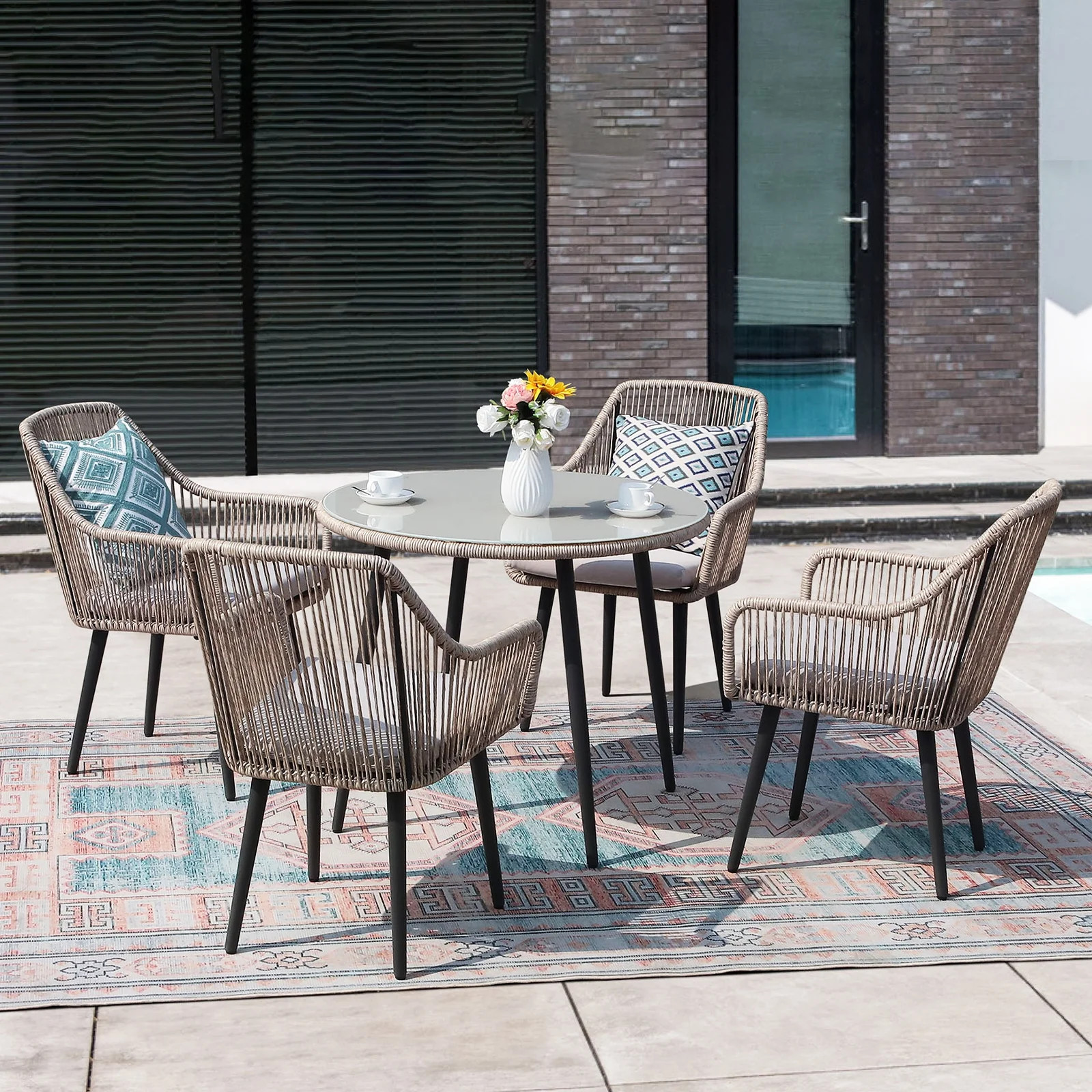 JOIVI 5-Piece Outdoor Dining Set, Wicker Patio Dining Set, Rattan Patio Furniture Table and Chair... | Walmart (US)