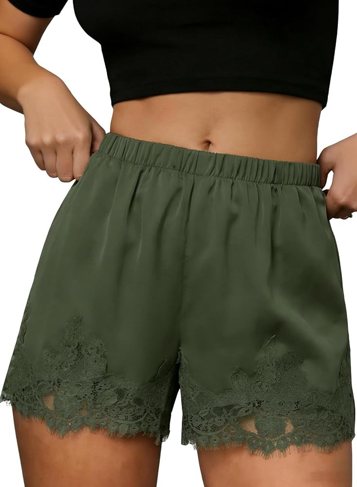 EVALESS Womens Shorts Satin Silk Lace Shorts 2026 Summer Micro Mini Slip Pajama Shorts Cute Beach... | Amazon (US)