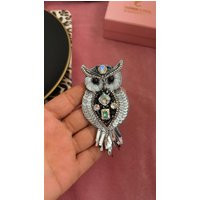 Handmade Embroidered Owl Brooch Swarovski Crystal Bird Pin | Etsy (US)
