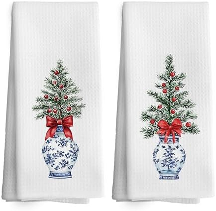 Christmas Chinoiserie Decor Kitchen Towels Holiday Xmas Dish Towel 16x24 Inches, Blue and White C... | Amazon (US)