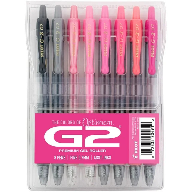 Pilot, G2 Premium Gel Roller Pens, G2 Boost Pink Pack, The Colors of Optimism, 8 Pack Pouch, Fine... | Walmart (US)