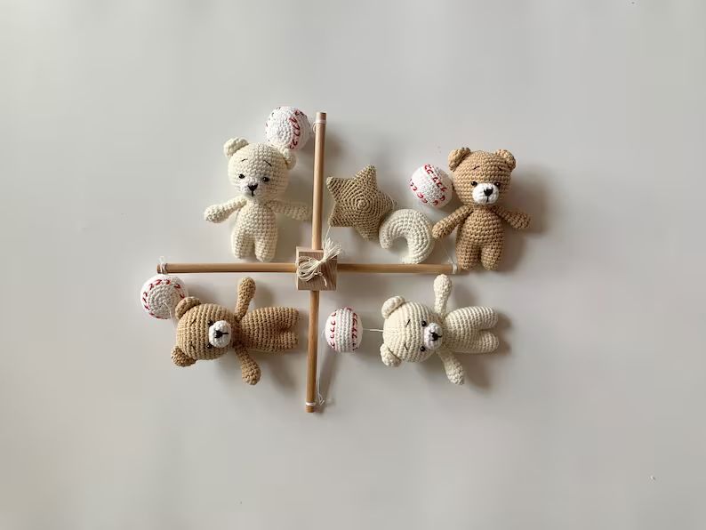 Crochet Teddy Bears With Baseball Baby Mobile Little Cute - Etsy | Etsy (US)
