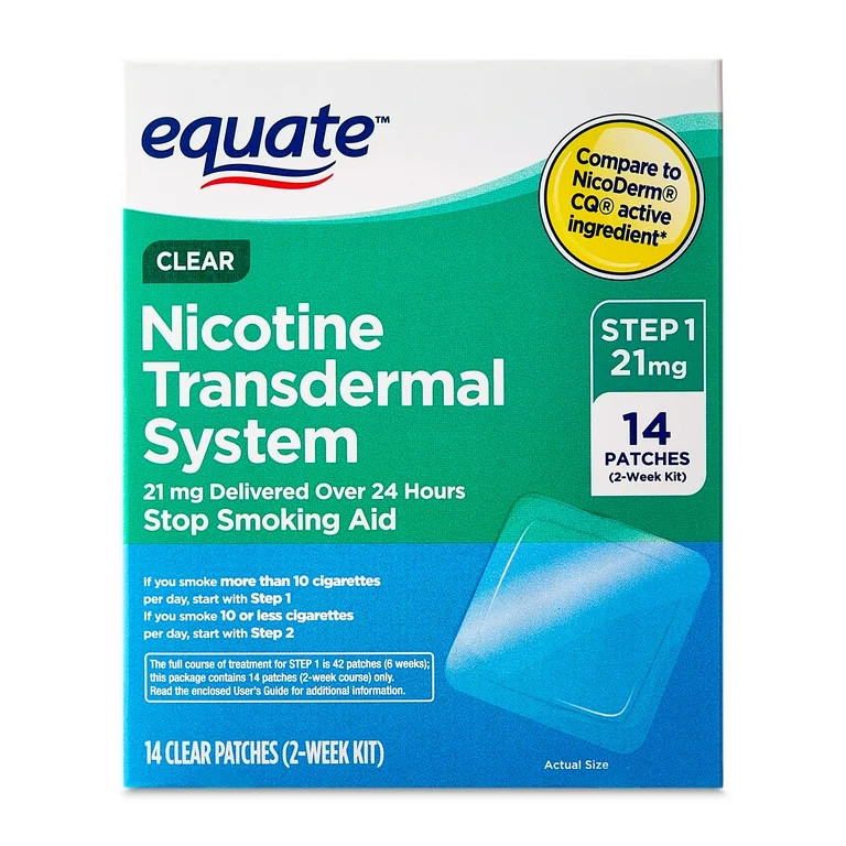 Equate Nicotine Transdermal Patch Step 1, 21 mg, 14 Count – Stop Smoking Aid, Clear Patch, Comp... | Walmart (US)