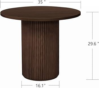 Round Wood Dining Table Modern Pedestal Kitchen Table Walnut, 35''L x 35''W x 29.9''H | Amazon (US)