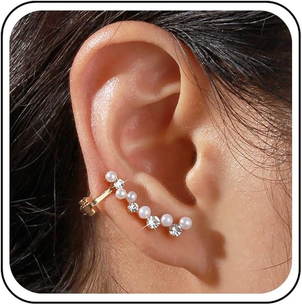 Andelaisi Boho Crystal Pearl Cuff Earrings Gold Rhinestone Pearl Cuff Wrap Earrings Vintage Pearl... | Amazon (US)