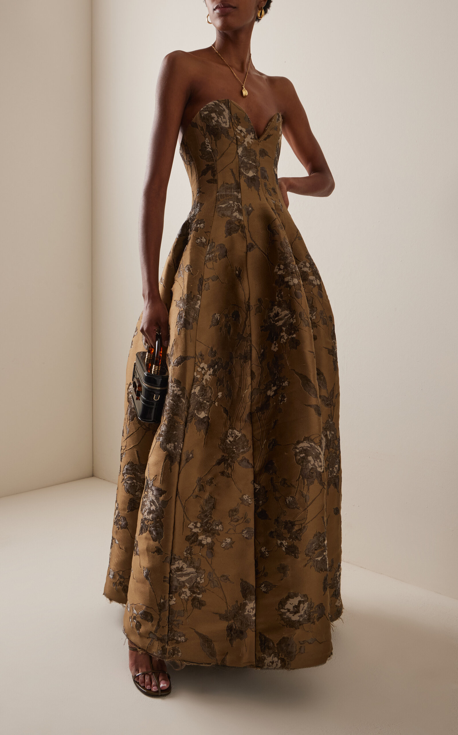 Elaria Raw-Edge Brocade Bustier Gown | Moda Operandi (Global)