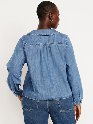 Long-Sleeve Button-Down Cropped Denim Shirt | Old Navy (US)