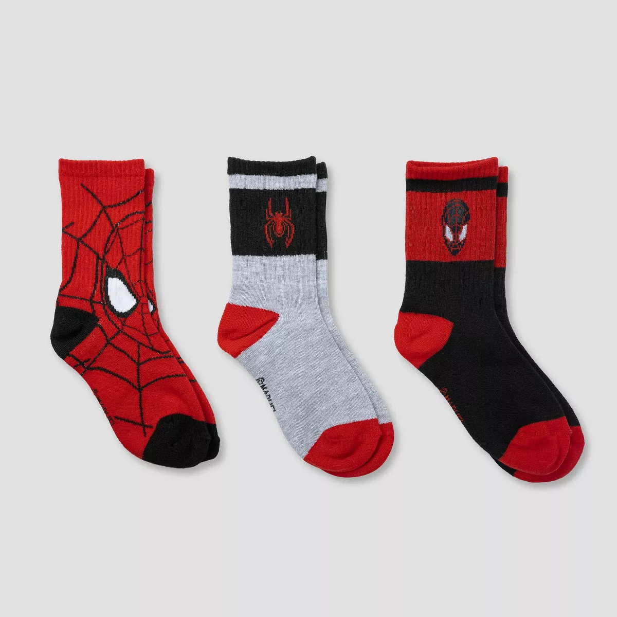 Boys' Marvel Spider-Man 3pk Crew Socks - Red/Black/Gray | Target